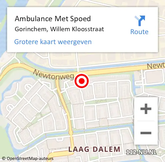 Locatie op kaart van de 112 melding: Ambulance Met Spoed Naar Gorinchem, Willem Kloosstraat op 8 augustus 2022 23:31