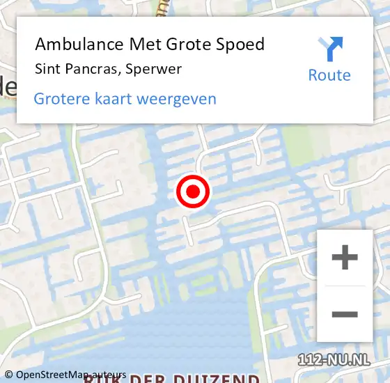 Locatie op kaart van de 112 melding: Ambulance Met Grote Spoed Naar Sint Pancras, Sperwer op 9 augustus 2022 00:04
