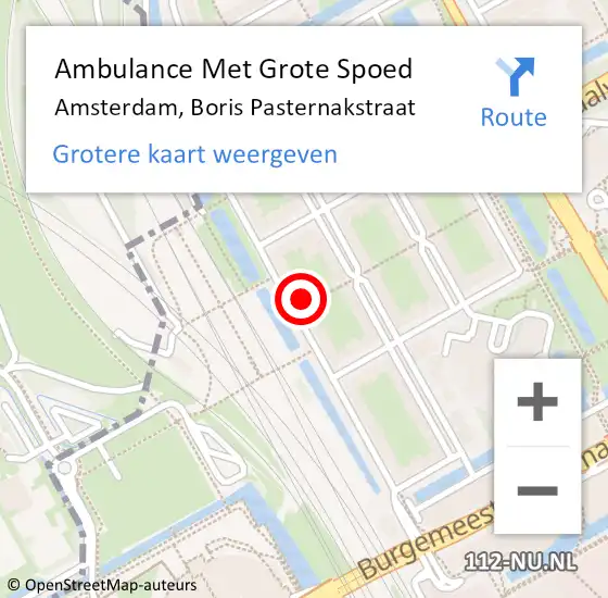 Locatie op kaart van de 112 melding: Ambulance Met Grote Spoed Naar Amsterdam-Zuidoost, Boris Pasternakstraat op 9 augustus 2022 00:57