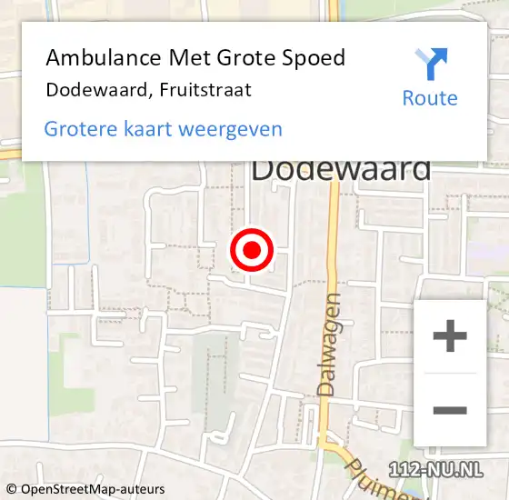 Locatie op kaart van de 112 melding: Ambulance Met Grote Spoed Naar Dodewaard, Fruitstraat op 9 augustus 2022 01:35