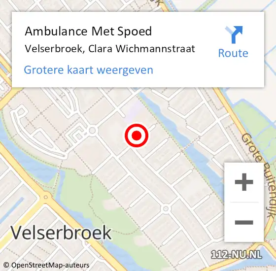 Locatie op kaart van de 112 melding: Ambulance Met Spoed Naar Velserbroek, Clara Wichmannstraat op 9 augustus 2022 01:47