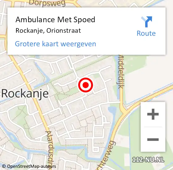 Locatie op kaart van de 112 melding: Ambulance Met Spoed Naar Rockanje, Orionstraat op 9 augustus 2022 01:48