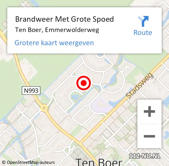 Locatie op kaart van de 112 melding: Brandweer Met Grote Spoed Naar Ten Boer, Emmerwolderweg op 9 augustus 2022 02:28