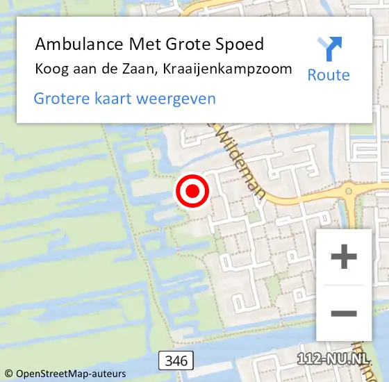 Locatie op kaart van de 112 melding: Ambulance Met Grote Spoed Naar Koog aan de Zaan, Kraaijenkampzoom op 9 augustus 2022 02:57