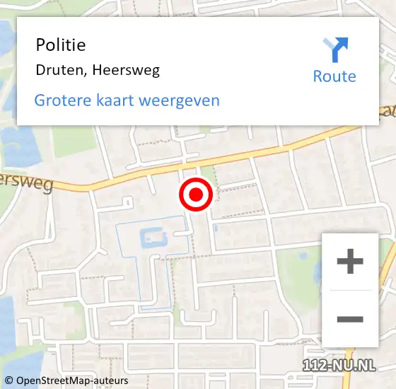 Locatie op kaart van de 112 melding: Politie Druten, Heersweg op 9 augustus 2022 04:54