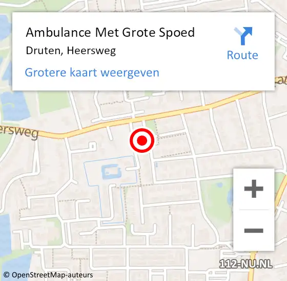 Locatie op kaart van de 112 melding: Ambulance Met Grote Spoed Naar Druten, Heersweg op 9 augustus 2022 04:54