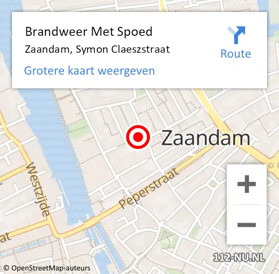 Locatie op kaart van de 112 melding: Brandweer Met Spoed Naar Zaandam, Symon Claeszstraat op 9 augustus 2022 06:23