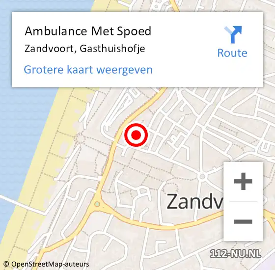 Locatie op kaart van de 112 melding: Ambulance Met Spoed Naar Zandvoort, Gasthuishofje op 9 augustus 2022 07:42