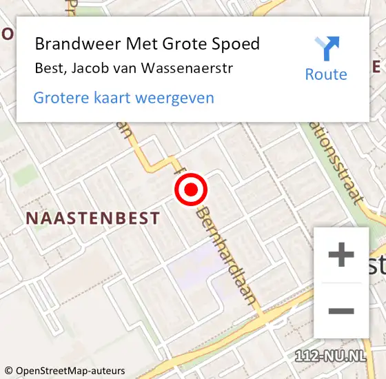 Locatie op kaart van de 112 melding: Brandweer Met Grote Spoed Naar Best, Jacob van Wassenaerstr op 9 augustus 2022 07:51