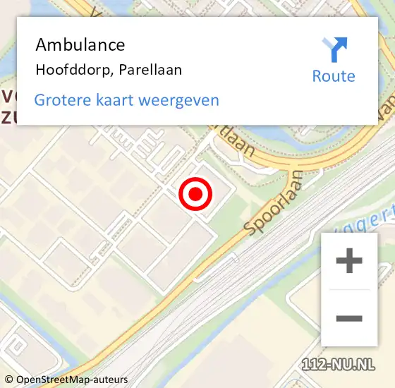 Locatie op kaart van de 112 melding: Ambulance Hoofddorp, Parellaan op 9 augustus 2022 08:10