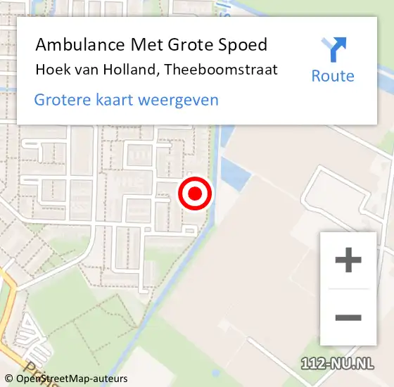 Locatie op kaart van de 112 melding: Ambulance Met Grote Spoed Naar Hoek van Holland, Theeboomstraat op 9 augustus 2022 08:12