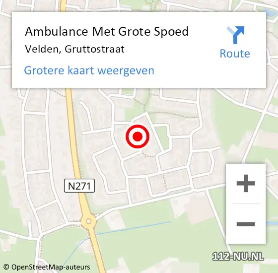 Locatie op kaart van de 112 melding: Ambulance Met Grote Spoed Naar Velden, Gruttostraat op 9 september 2013 03:49