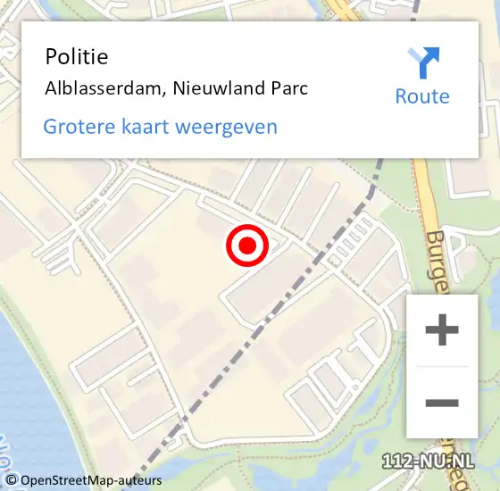 Locatie op kaart van de 112 melding: Politie Alblasserdam, Nieuwland Parc op 9 augustus 2022 08:57