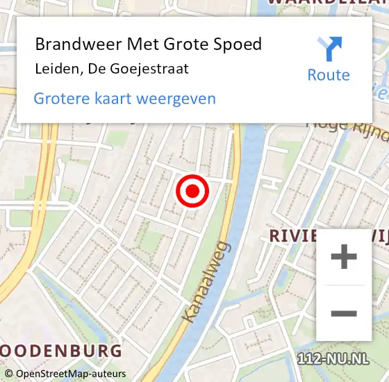 Locatie op kaart van de 112 melding: Brandweer Met Grote Spoed Naar Leiden, De Goejestraat op 9 augustus 2022 09:40