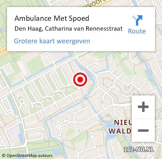 Locatie op kaart van de 112 melding: Ambulance Met Spoed Naar Den Haag, Catharina van Rennesstraat op 9 augustus 2022 10:27