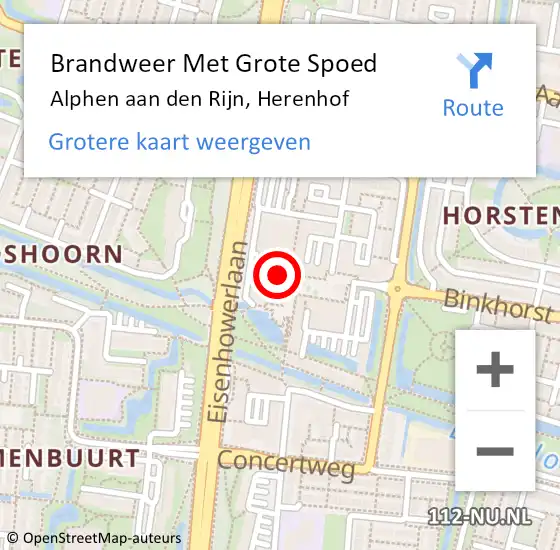 Locatie op kaart van de 112 melding: Brandweer Met Grote Spoed Naar Alphen aan den Rijn, Herenhof op 9 augustus 2022 11:25