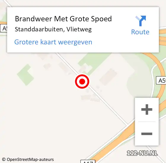 Locatie op kaart van de 112 melding: Brandweer Met Grote Spoed Naar Standdaarbuiten, Vlietweg op 9 augustus 2022 11:26