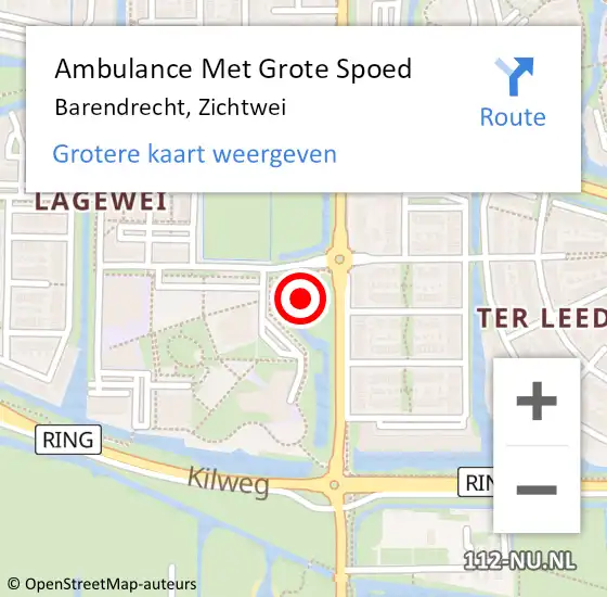 Locatie op kaart van de 112 melding: Ambulance Met Grote Spoed Naar Barendrecht, Zichtwei op 9 augustus 2022 11:29