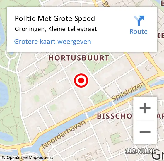 Locatie op kaart van de 112 melding: Politie Met Grote Spoed Naar Groningen, Kleine Leliestraat op 9 augustus 2022 11:36