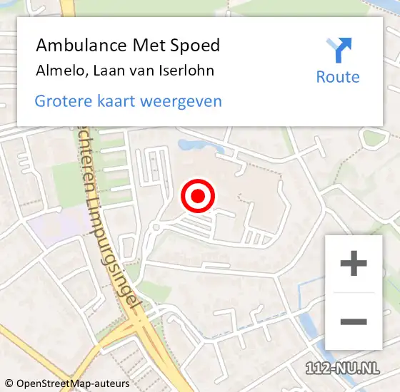 Locatie op kaart van de 112 melding: Ambulance Met Spoed Naar Almelo, Laan van Iserlohn op 9 augustus 2022 11:45