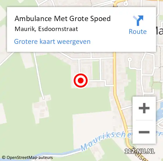 Locatie op kaart van de 112 melding: Ambulance Met Grote Spoed Naar Maurik, Esdoornstraat op 9 augustus 2022 11:50