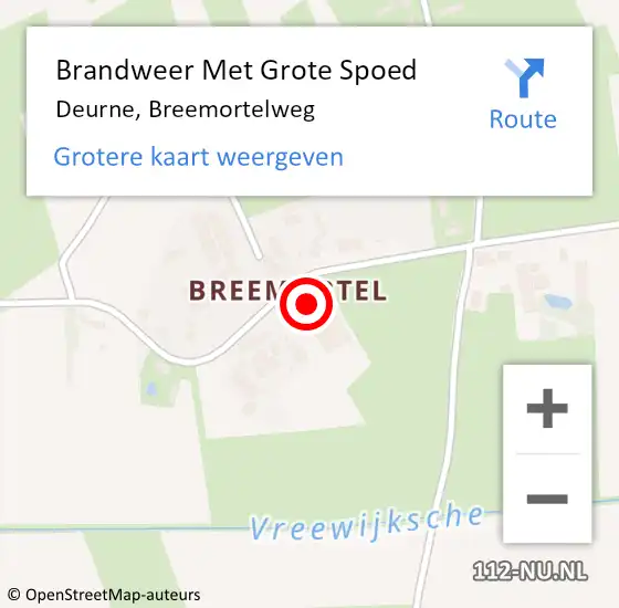 Locatie op kaart van de 112 melding: Brandweer Met Grote Spoed Naar Deurne, Breemortelweg op 9 augustus 2022 11:51