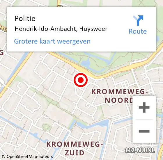 Locatie op kaart van de 112 melding: Politie Hendrik-Ido-Ambacht, Huysweer op 9 augustus 2022 11:54