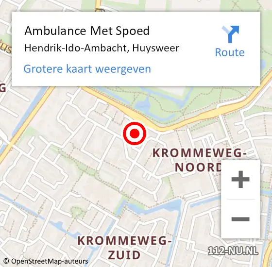 Locatie op kaart van de 112 melding: Ambulance Met Spoed Naar Hendrik-Ido-Ambacht, Huysweer op 9 augustus 2022 11:57