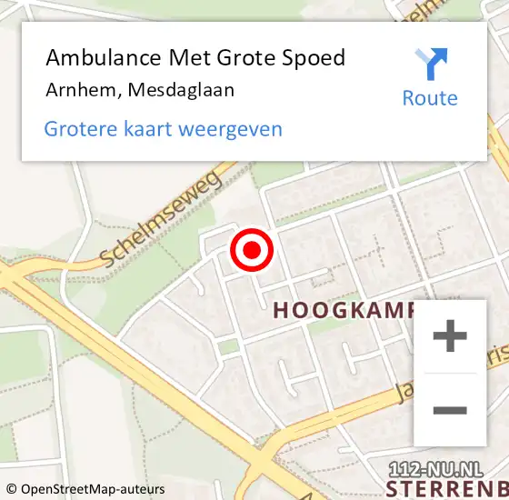 Locatie op kaart van de 112 melding: Ambulance Met Grote Spoed Naar Arnhem, Mesdaglaan op 9 augustus 2022 12:23