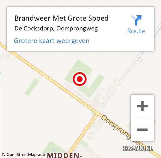 Locatie op kaart van de 112 melding: Brandweer Met Grote Spoed Naar De Cocksdorp, Oorsprongweg op 9 augustus 2022 12:47