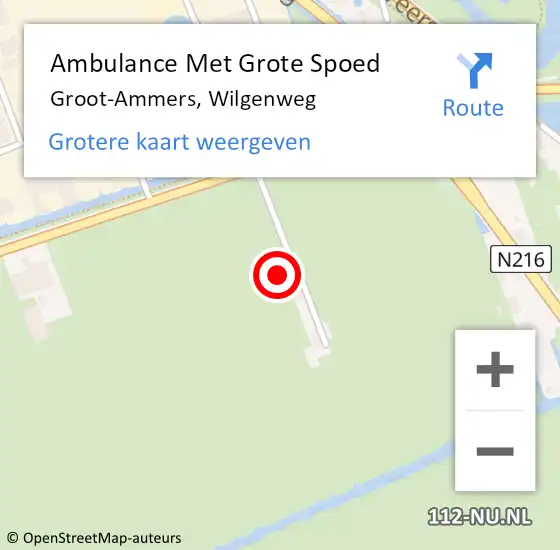 Locatie op kaart van de 112 melding: Ambulance Met Grote Spoed Naar Groot-Ammers, Wilgenweg op 9 augustus 2022 13:00