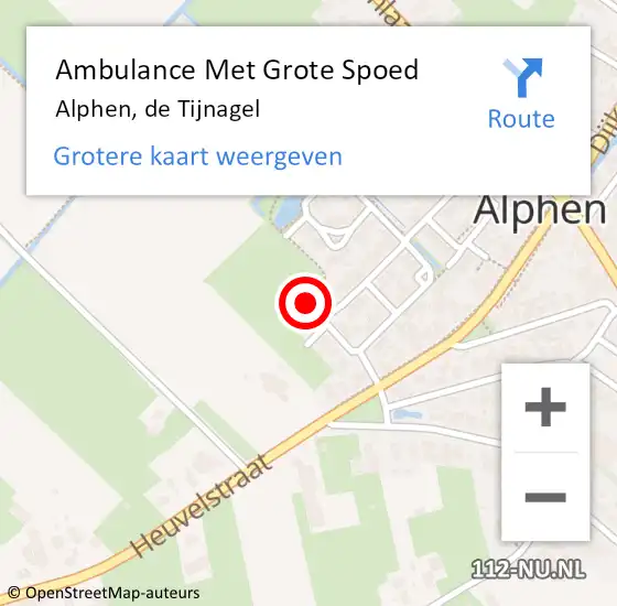 Locatie op kaart van de 112 melding: Ambulance Met Grote Spoed Naar Alphen, de Tijnagel op 9 augustus 2022 13:17