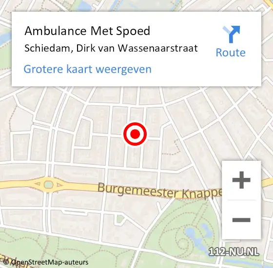 Locatie op kaart van de 112 melding: Ambulance Met Spoed Naar Schiedam, Dirk van Wassenaarstraat op 9 augustus 2022 13:21