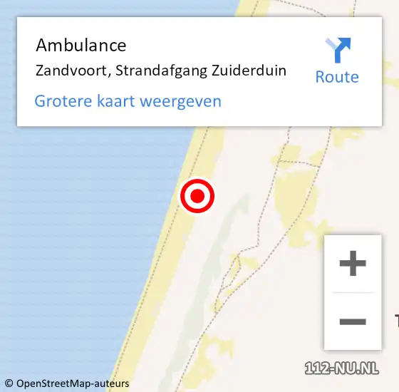 Locatie op kaart van de 112 melding: Ambulance Zandvoort, Strandafgang Zuiderduin op 9 augustus 2022 13:21