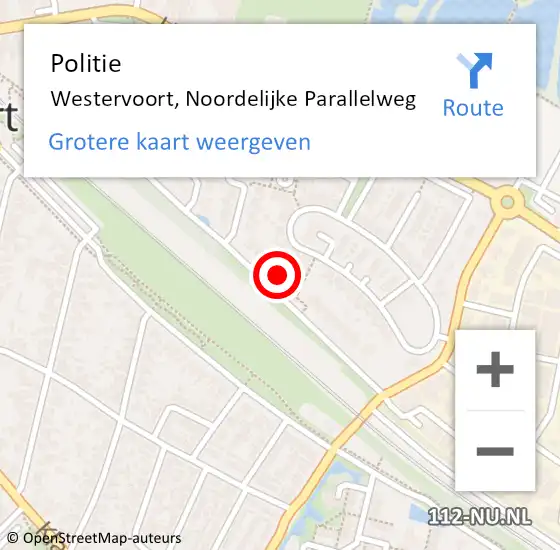 Locatie op kaart van de 112 melding: Politie Westervoort, Noordelijke Parallelweg op 9 augustus 2022 13:57