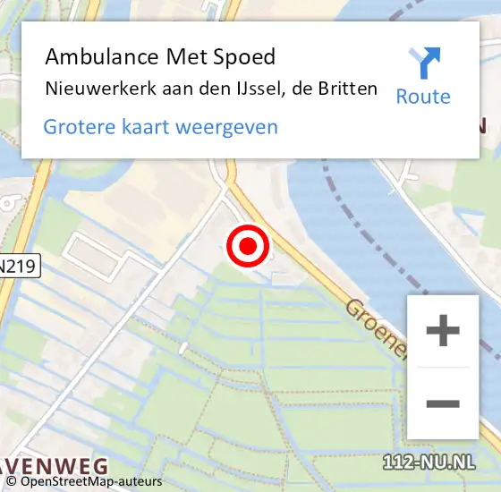 Locatie op kaart van de 112 melding: Ambulance Met Spoed Naar Nieuwerkerk aan den IJssel, de Britten op 9 augustus 2022 14:02