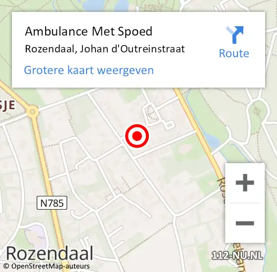 Locatie op kaart van de 112 melding: Ambulance Met Spoed Naar Rozendaal, Johan d'Outreinstraat op 9 augustus 2022 14:28