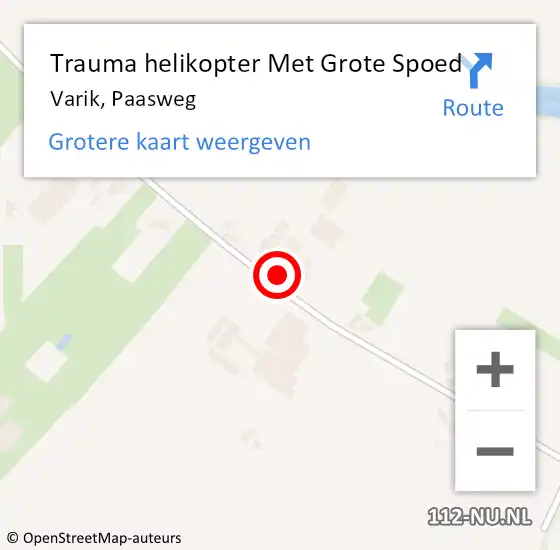 Locatie op kaart van de 112 melding: Trauma helikopter Met Grote Spoed Naar Varik, Paasweg op 9 augustus 2022 14:33