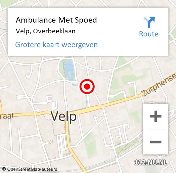 Locatie op kaart van de 112 melding: Ambulance Met Spoed Naar Velp, Overbeeklaan op 9 augustus 2022 15:11