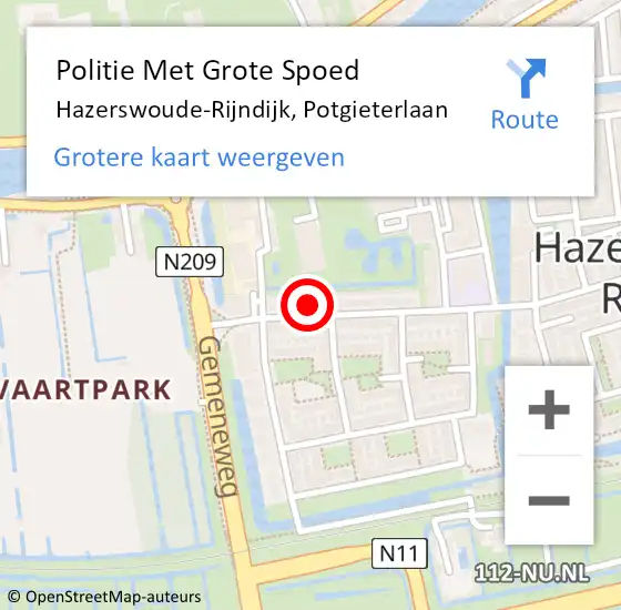 Locatie op kaart van de 112 melding: Politie Met Grote Spoed Naar Hazerswoude-Rijndijk, Potgieterlaan op 9 augustus 2022 15:42