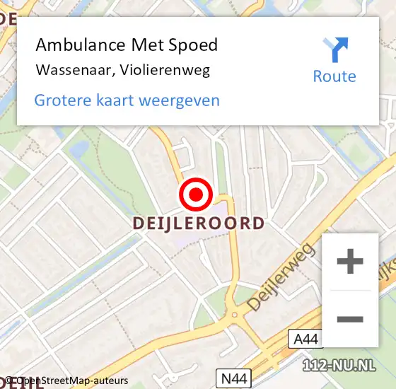 Locatie op kaart van de 112 melding: Ambulance Met Spoed Naar Wassenaar, Violierenweg op 9 augustus 2022 16:00