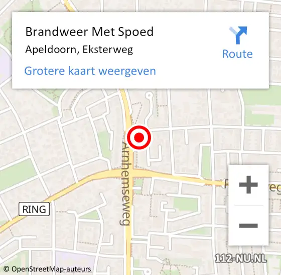 Locatie op kaart van de 112 melding: Brandweer Met Spoed Naar Apeldoorn, Eksterweg op 25 juli 2014 19:17