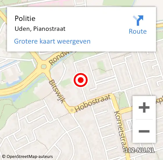 Locatie op kaart van de 112 melding: Politie Uden, Pianostraat op 9 augustus 2022 16:05