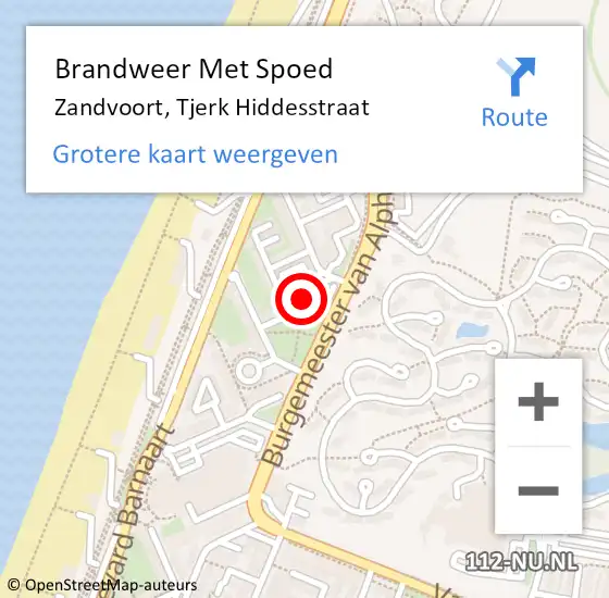 Locatie op kaart van de 112 melding: Brandweer Met Spoed Naar Zandvoort, Tjerk Hiddesstraat op 9 augustus 2022 16:24