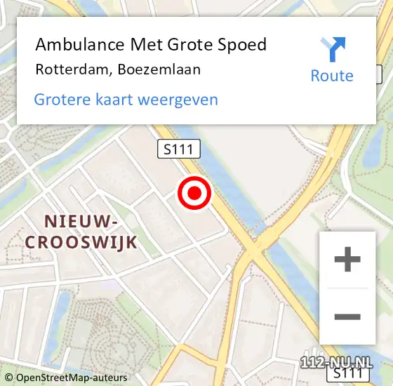 Locatie op kaart van de 112 melding: Ambulance Met Grote Spoed Naar Rotterdam, Boezemlaan op 9 augustus 2022 16:41
