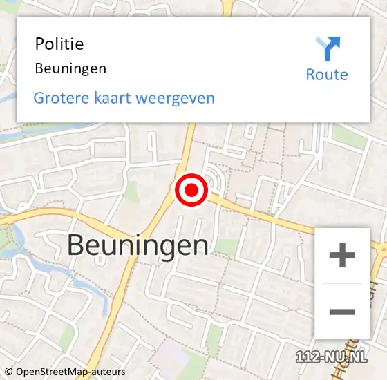 Locatie op kaart van de 112 melding: Politie Beuningen op 9 augustus 2022 16:47