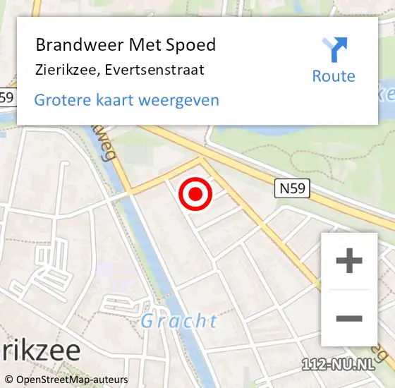 Locatie op kaart van de 112 melding: Brandweer Met Spoed Naar Zierikzee, Evertsenstraat op 9 augustus 2022 16:53