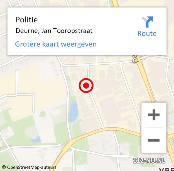 Locatie op kaart van de 112 melding: Politie Deurne, Jan Tooropstraat op 9 augustus 2022 16:58