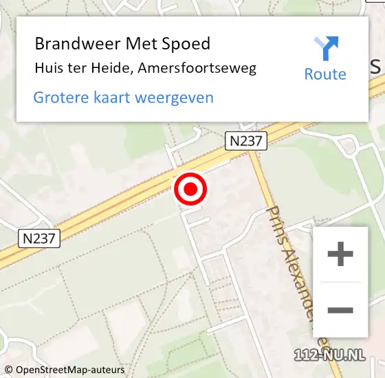 Locatie op kaart van de 112 melding: Brandweer Met Spoed Naar Huis ter Heide, Amersfoortseweg op 9 augustus 2022 17:09