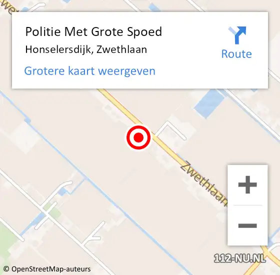 Locatie op kaart van de 112 melding: Politie Met Grote Spoed Naar Honselersdijk, Zwethlaan op 9 augustus 2022 17:09